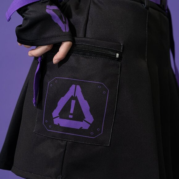 NEW ACDC RAG Error Code Cyberpunk Tech Pleated Black Purple Skirt - Picture 5 of 9